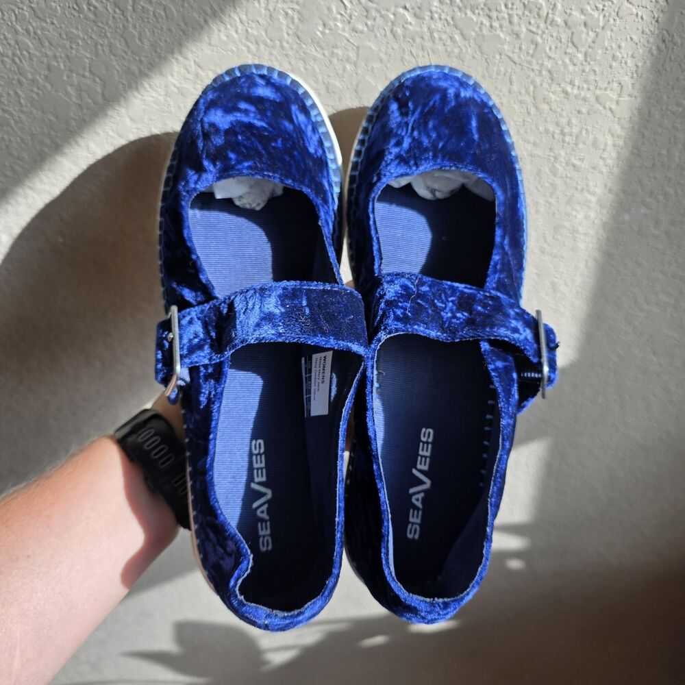 SeaVees Mesa Mary Jane Navy Crinkled Velvet Shoes Sneakers Women's Size 9 - Picture 6 of 6